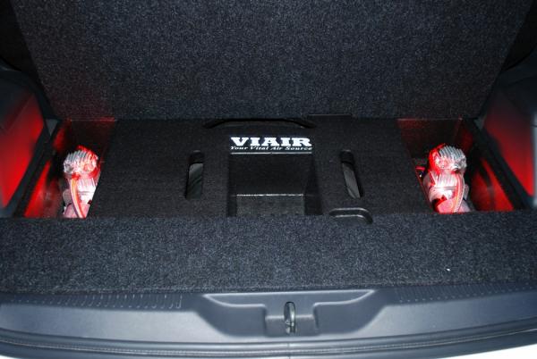 Compressors in the trunk with Varad knight rider lights.